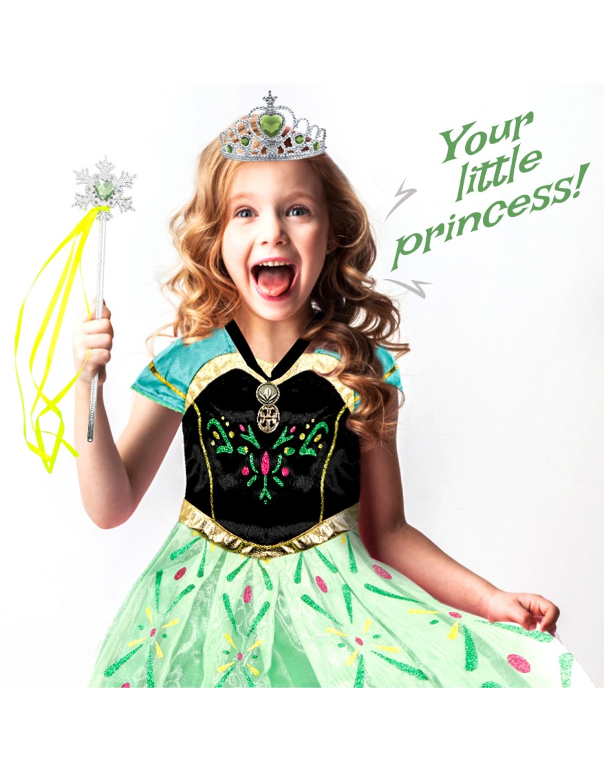 Princess Outfit Girls Dress up Kids Costume Christmas Birthday Party Cosplay Gift with Accessories (Green, 140CM/7-8Y)